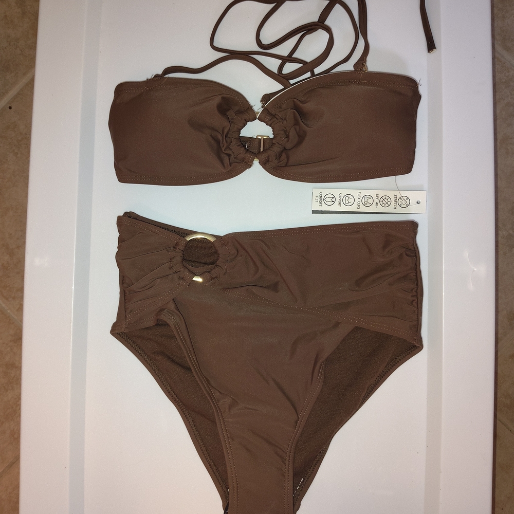 Tahari‎ Chocolate Brown Bikini Set Small